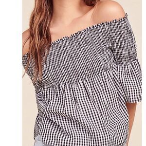 BB Dakota Top womens Sz Xs before the sunset Gingham Off the shoulder Smocked